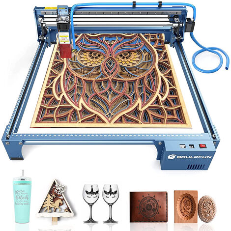SCULPFUN Machine à graver laser S10, module laser 10 W avec câble Air Assist - Précision de coupe de 0,01 mm - Cutter laser de qualité industrielle