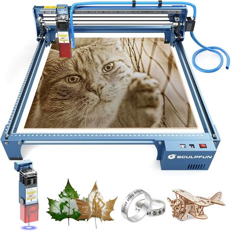 SCULPFUN S10 Lasergravierer, 10-W-Lasergravurmaschine mit X-Achse, industrieller linearer Gleitschiene und Luftunterstützungskit, Laserschneiden für Holzmetall, Gravurbereich 410 x 400 mm