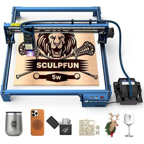 Sculpfun S30 Machine de gravure laser, laser engraver and cutter avec Carte mère de 32 bits, assistant d'air automatique 30 l/min, rail industriel, interrupteur limiteur, 410 x 400mm