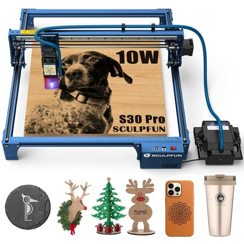 Sculpfun - S30 Pro Graveur laser, machine de gravure laser - Découpe laser lasers 10W, assistance d'air à contrôle automatique, précision 0,005 mm,