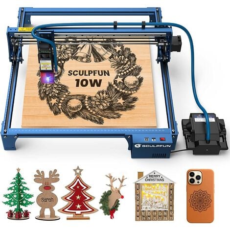 SCULPFUN S30 Pro Lasergravierer 10 W Laserschneiden mit vollautomatischem Air Assist Kit und austauschbarer Linse, 6 mm Sperrholz One Cut, erweiterbarer Gravurbereich