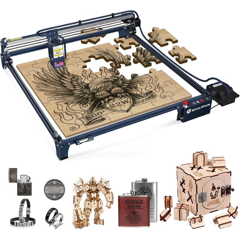 SCULPFUN S30 Ultra 22W Graveur laser, précision de coupe élevée de 0,005 mm, objectif remplaçable avec kit de réparation laser, machine de gravure
