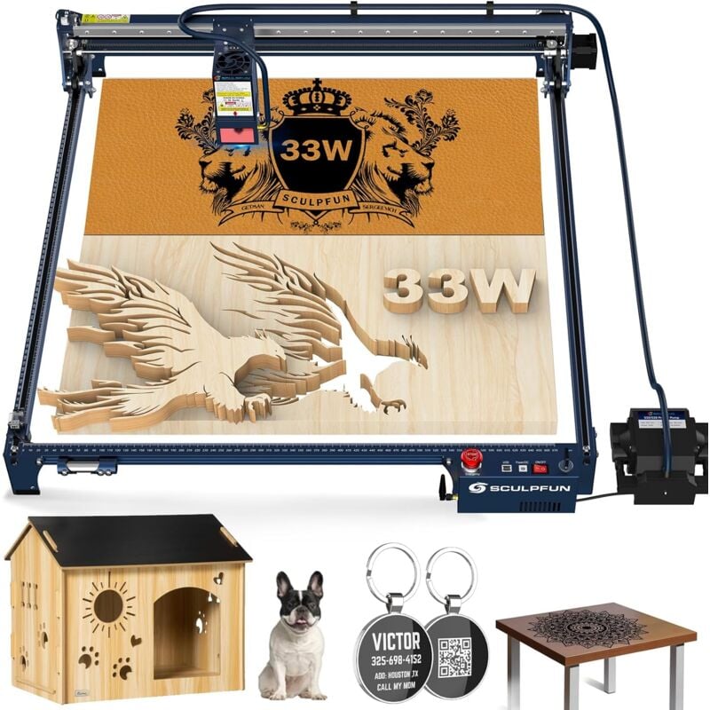 SCULPFUN S30 Ultra 33W Machine de gravure laser, conception d'objectifs interchangeables, graveur laser pour bois et métal avec carte mère Air Assist