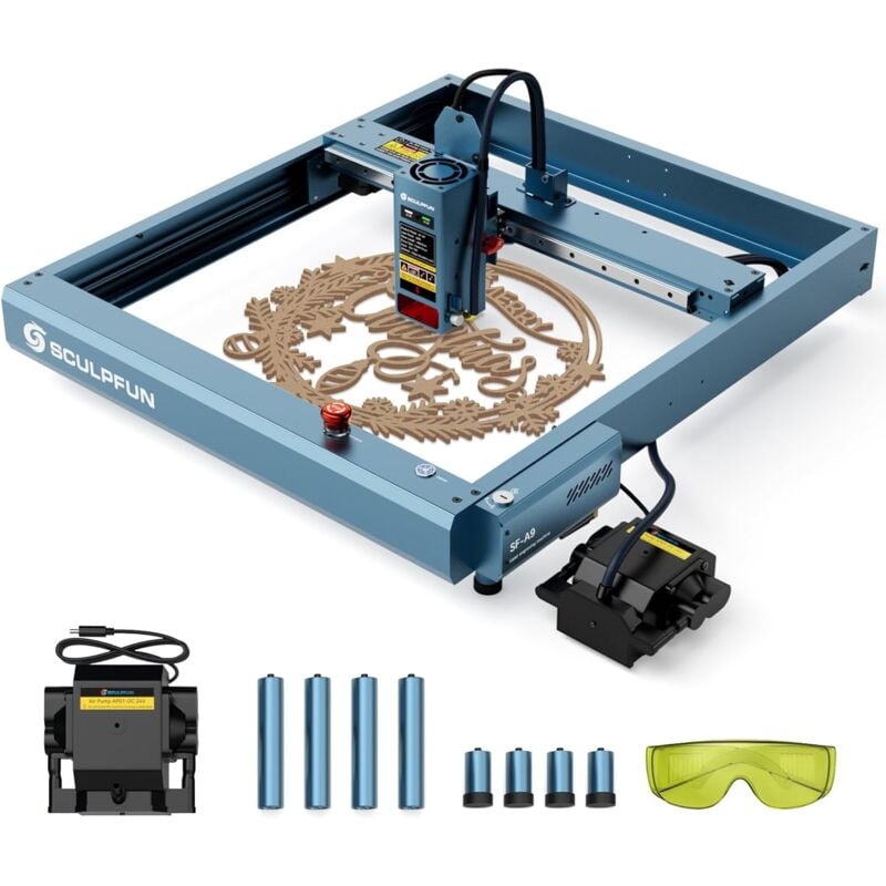 Sculpfun - SF-A9 Machine à graver laser 40 W/20 w avec Air Assist et pieds surélevés, mise au point précise, gravure à grande vitesse 36000 mm/min,