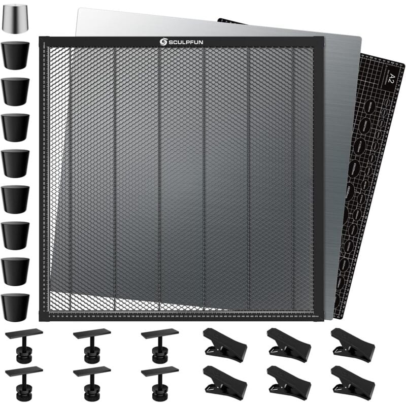 Table de travail laser Honeycomb 600 x 600 mm pour machine à graver laser en nid d'abeille Table de travail avec plaque en aluminium, compatible avec