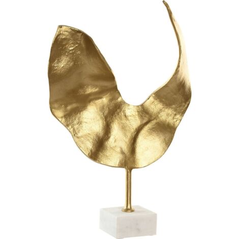 Sculpture abstraite dorée sur socle en marbre blanc moderne - doré effet feuille sur marbre blanc