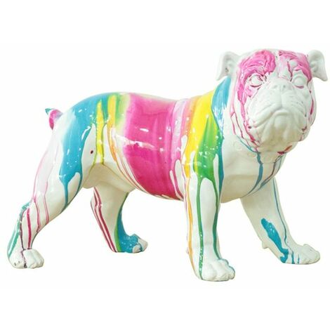 Sculpture chien bulldog blanc décor peinture multicolore - COLOR DOG - Multicolore