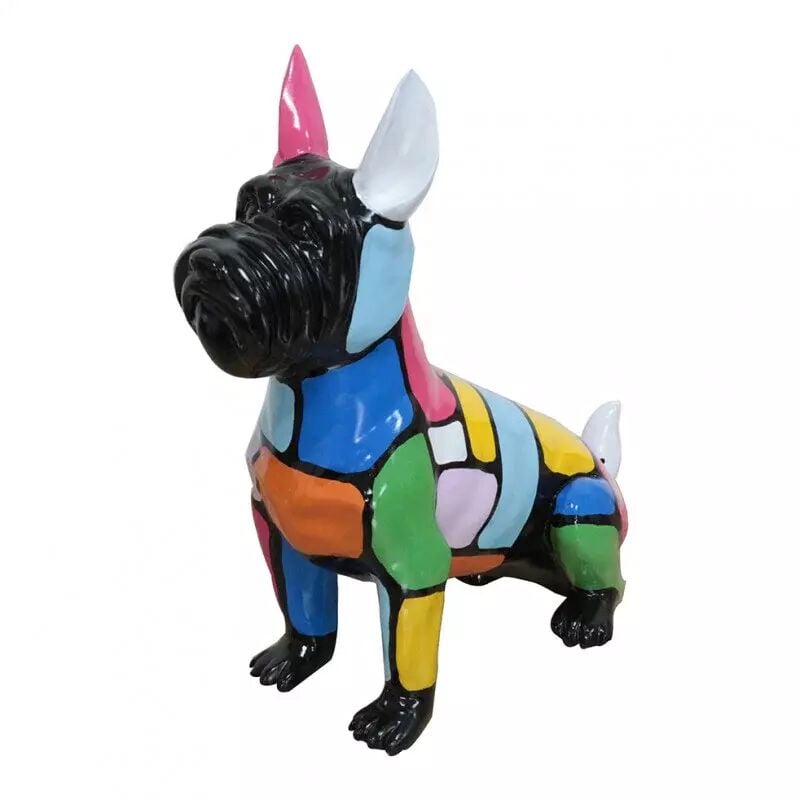 Meubletmoi - Sculpture Chien en résine peinture multicolore h 46 cm - doggy scott