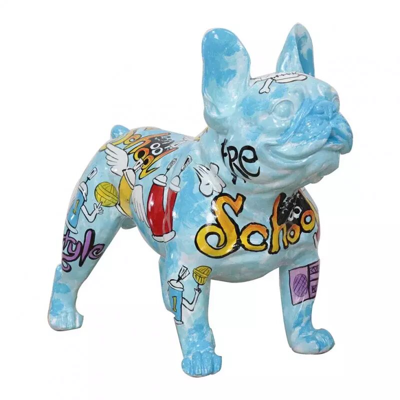 Meubletmoi - Sculpture Chien résine motif Street Art Brainwash h 41 cm - doggy bool