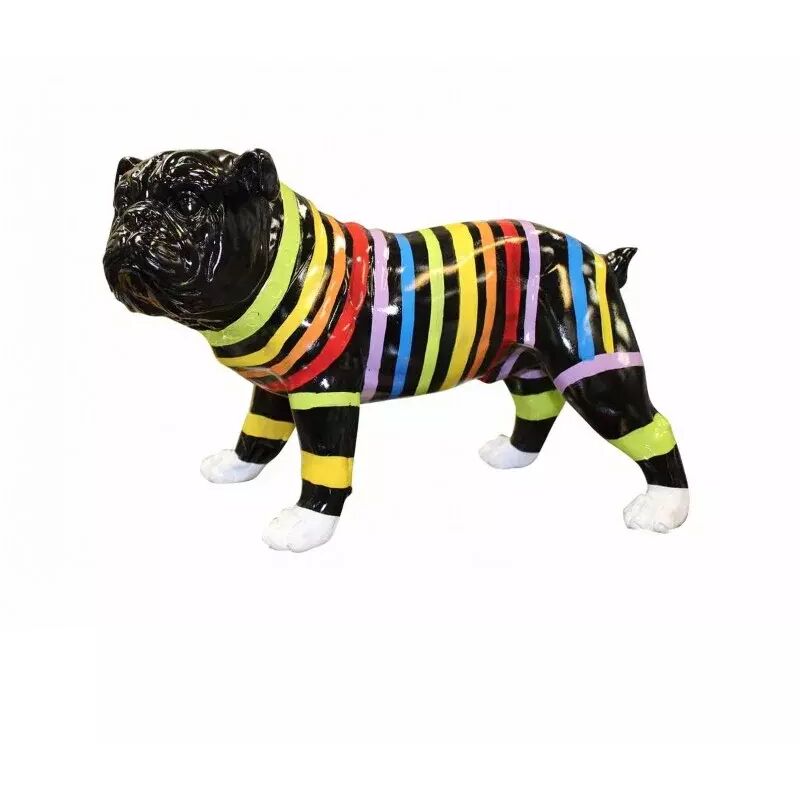 Meubletmoi - Sculpture chien peinture rayures multicolore h. 26 cm - stripe dog