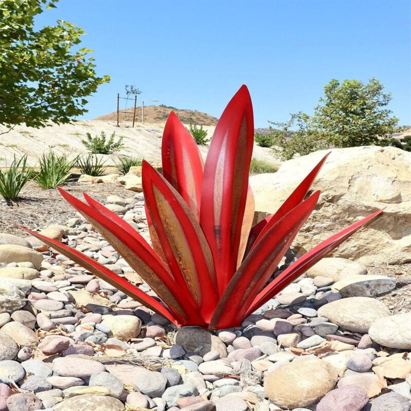 Sculpture d'agave Rouge rustique 35cm– Statue Art déco, décoration d'intérieur, statue de jardin, ornement de pelouse, piquet de jardin, plante