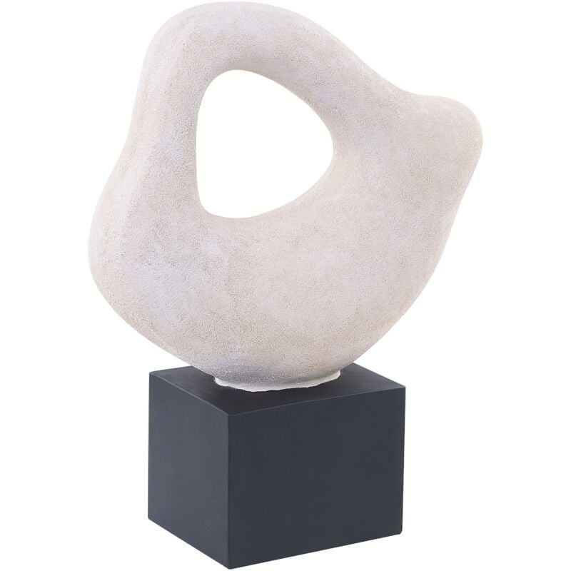 Sculpture Décorative en Céramique Blanc Cassé et Noir de Forme Abstraite Kavala
