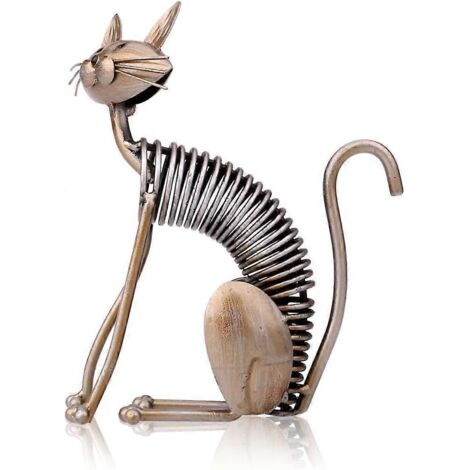 Sculpture de chat en métal, sculpture en fer, art du chat printanier, artisanat de chat pour la décoration de la maison ou du bureau