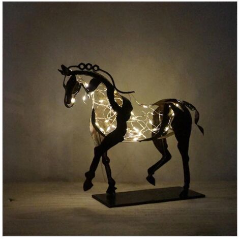 Sculpture de cheval en métal avec LED, sculpture animale, décoration pour la maison ou un restaurant, cadeau de pendaison de crémaillère