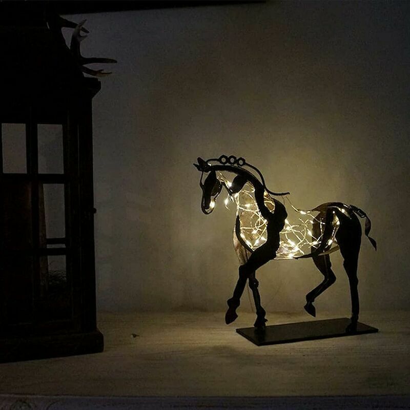 Fortuneville - Sculpture de Cheval en métal décoration d'ornement d'Adonis, Cheval ajouré Fait à la Main 3D, Statue de Cheval de Cowboy Debout