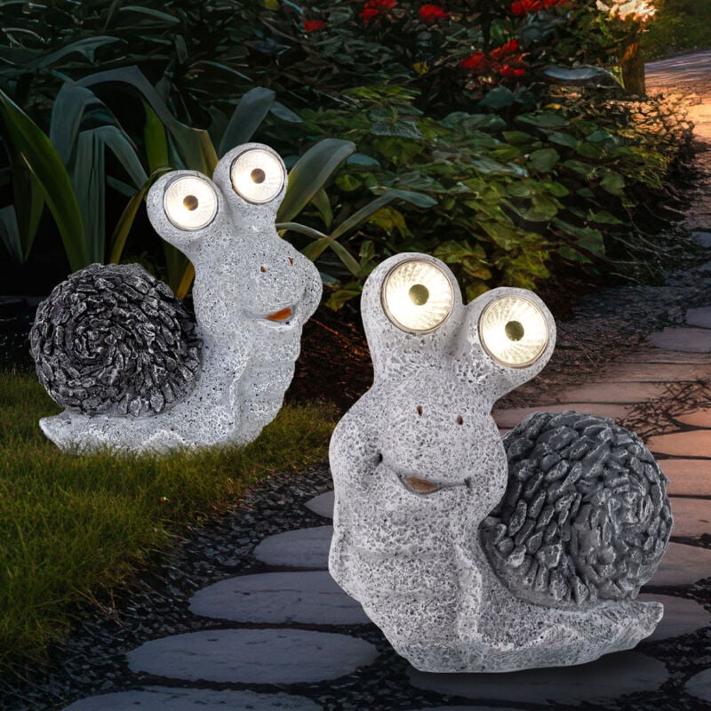 Sculpture de jardin lumineuse solaire pour décoration de jardin extérieure, sculpture en forme d'escargot, batterie grise, plastique, 2x led 3000K,