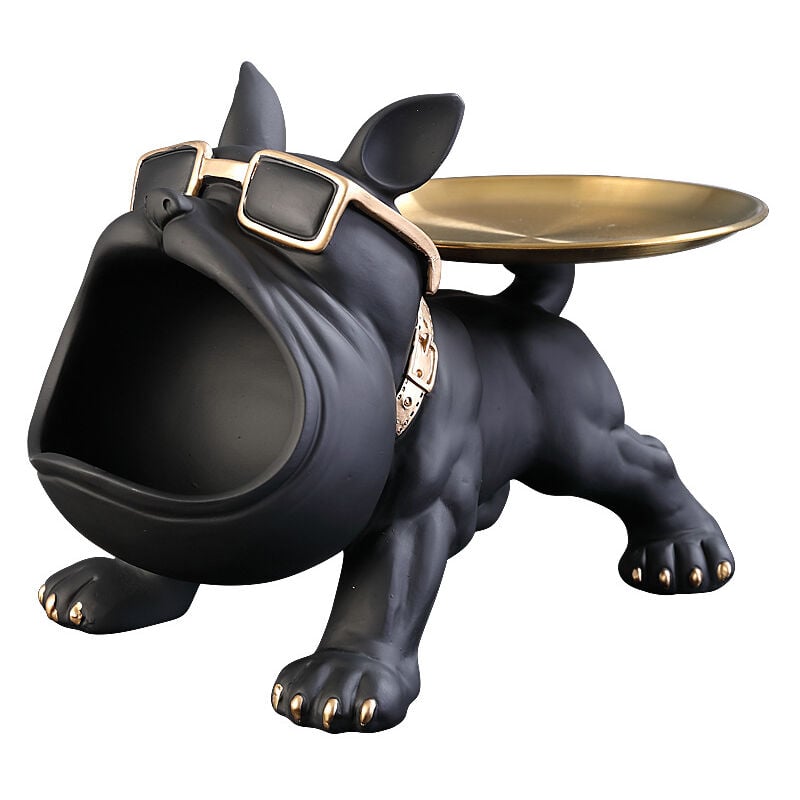 Sculpture de rangement Bulldog en résine, sculpture de chien cool à grande bouche, support de clés, figurine avec plateau de rangement, statue d'art