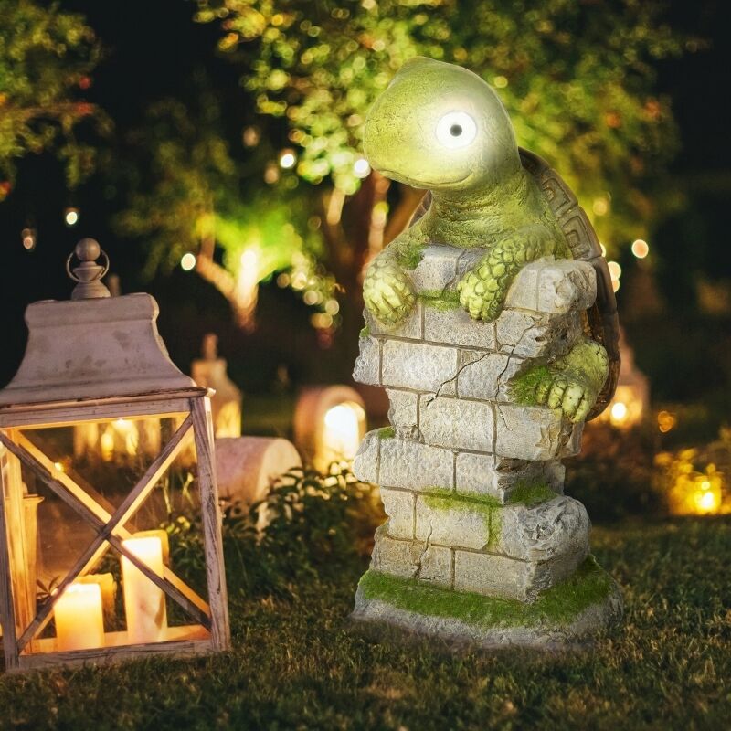 Sculpture de Tortue avec Éclairage Solaire LED, Figurine de Jardin 36.5 cm pour Pelouse et Terrasse, Décoration Extérieure Étanche, Ornement Nocturne
