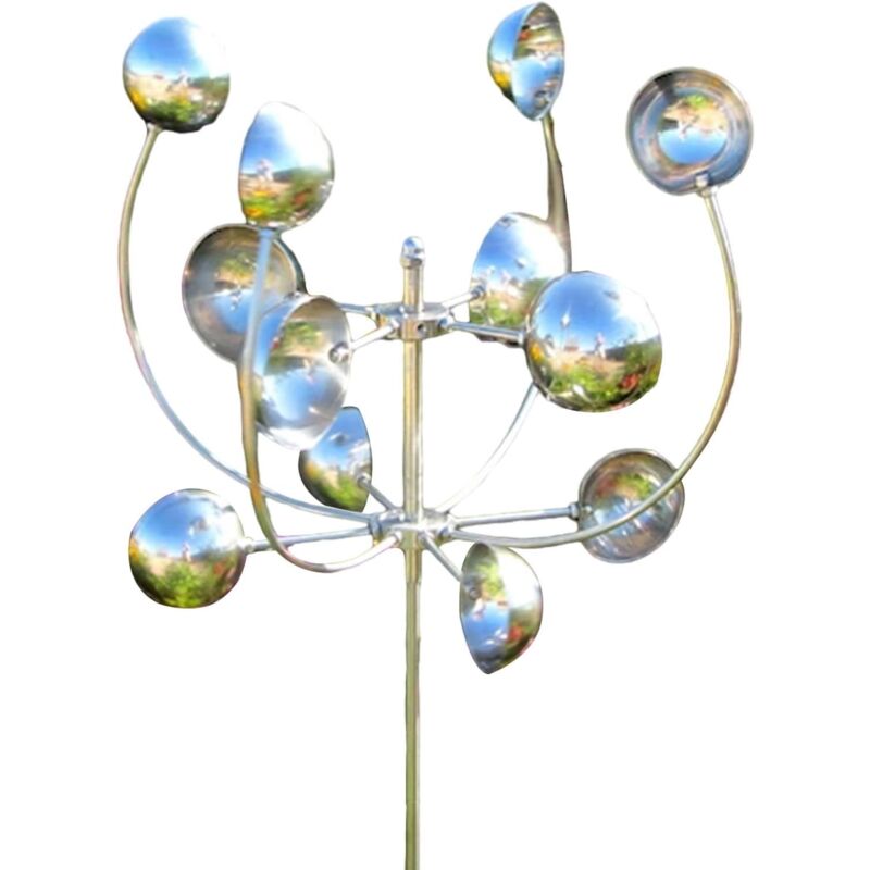 Sculpture de ventilateur en métal de jardin de patio, ventilateur extérieur moulin à vent décoratif, argent