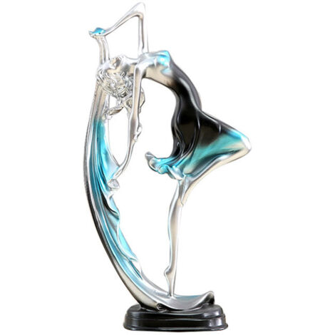 Sculpture décorative en résine de jeune fille danseuse bleue, hauteur 34 cm pour décoration intérieure