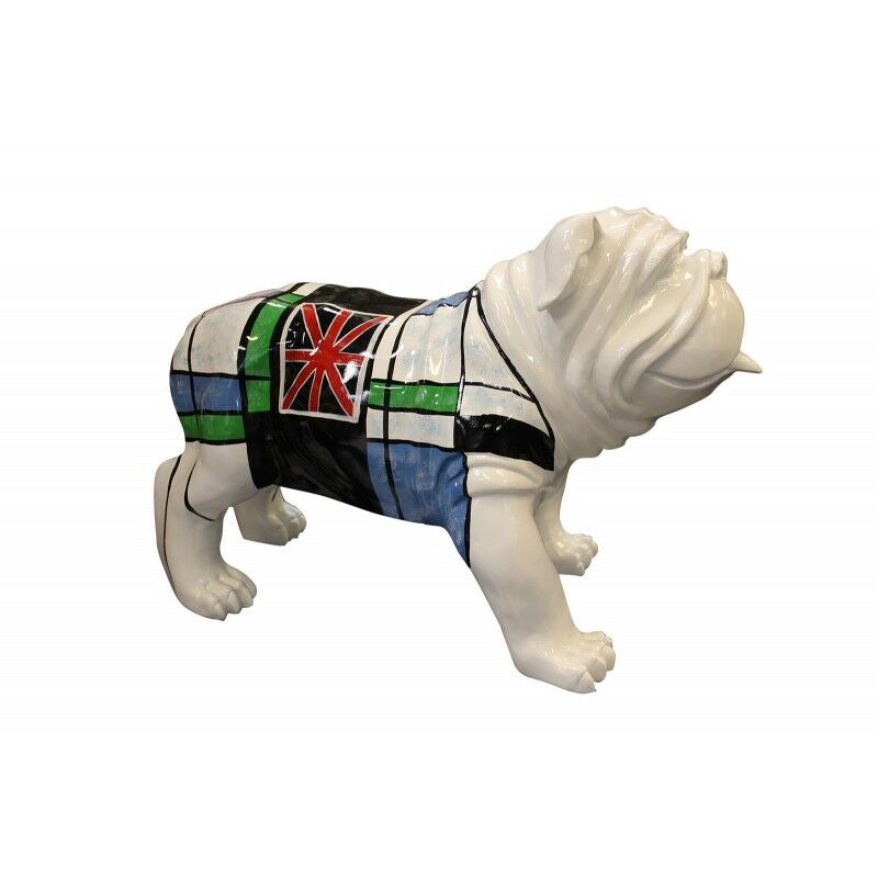 Meubletmoi - Sculpture dog carreaux bleu vert et drapeau anglais - lord dog