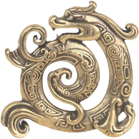 Sculpture Dragon en Laiton Vintage, Figurine Chinoise Dorée, Décoration Bureau & Maison, Symbolise Chance & Puissance, Mini Statue Retro