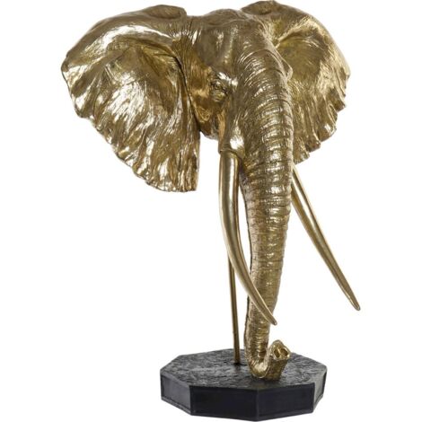 Sculpture éléphant africain doré en résine unique - Or brossé et noir métallisé