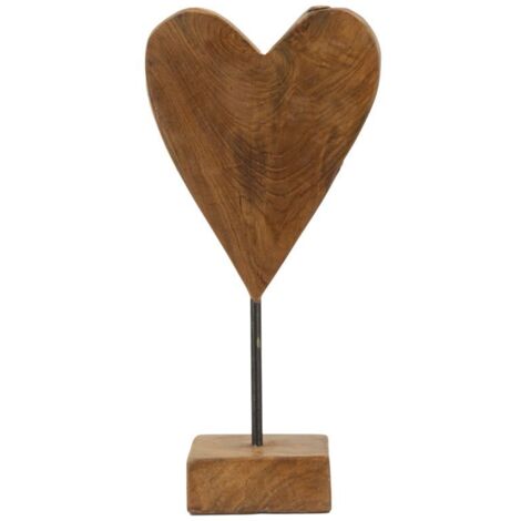 Sculpture en forme de cœur en teck, 15 x 10 x 35 cm