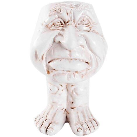 Sculpture en résine à visage amusant dans un pot de fleurs avec une expression amusante B--