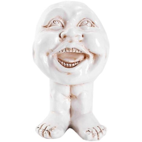 Sculpture en résine à visage amusant dans un pot de fleurs E--