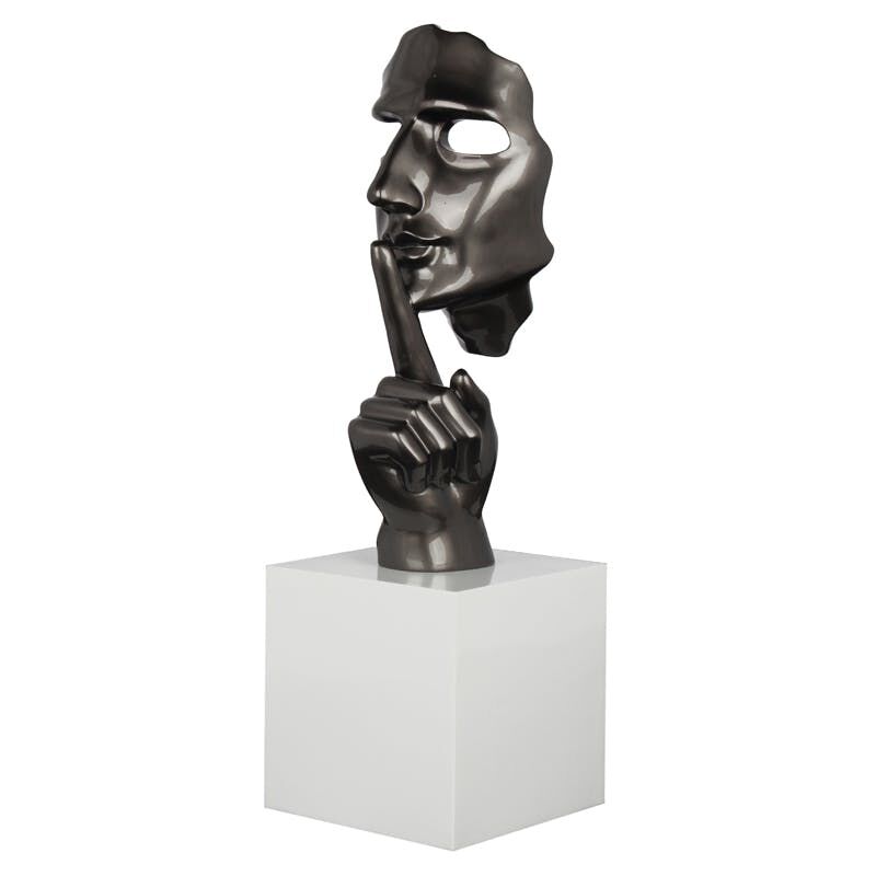 Pier Import - Sculpture 'En Secreto' visage et main gris sur socle H57cm