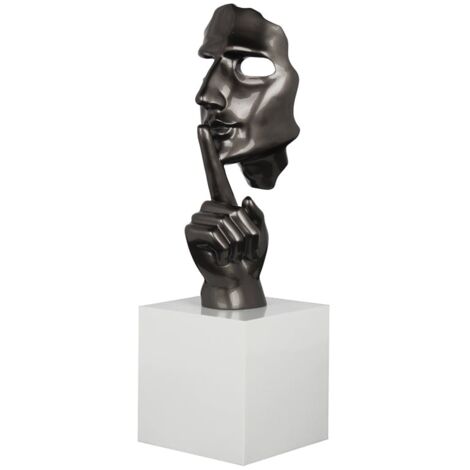 Sculpture "En Secreto" visage et main gris sur socle H57cm