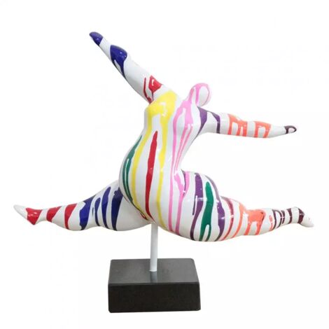 Sculpture Femme en résine peinture multicolore H 46 cm - LADY RUN 01