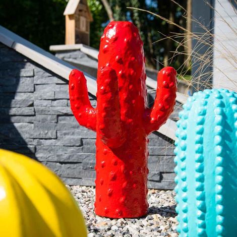 Sculpture jardin moderne cactus 50cm rouge - Rouge