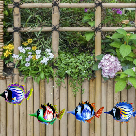 Sculpture Métallique Colorée pour Jardin - Décoration de Balcon et Terrasse en Forme de Poissons