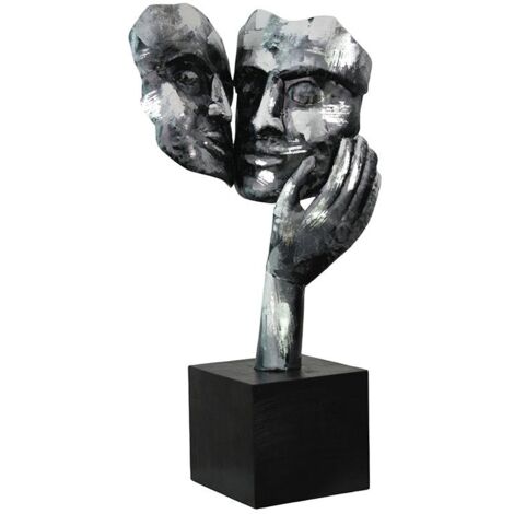 Sculpture moderne "Amore" argent socle noir
