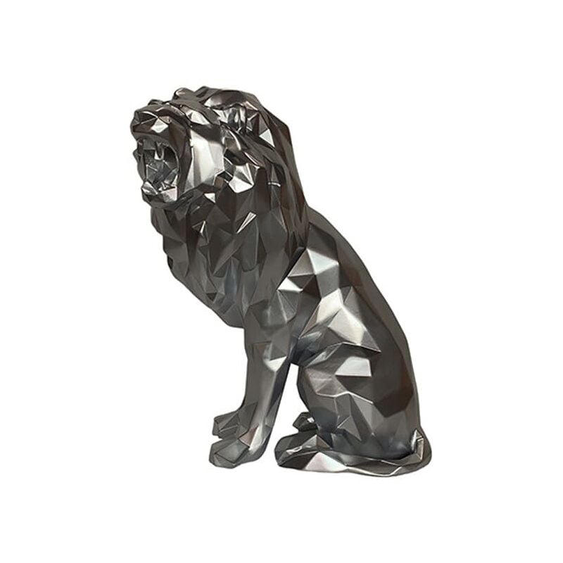 Sculpture moderne de lion rugissant couleur argent