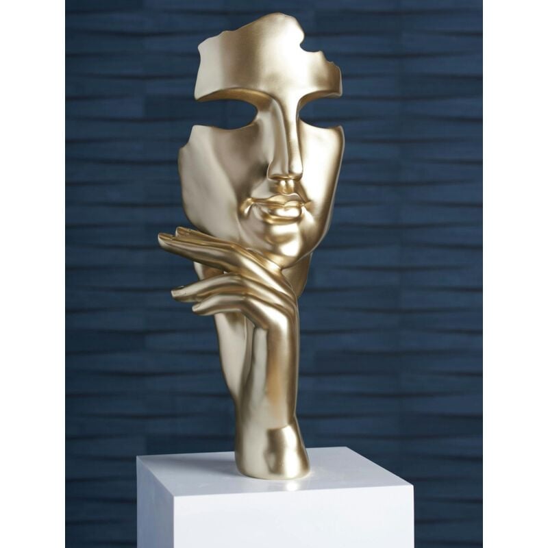 Pier Import - Sculpture moderne 'Estilo' dorée socle blanc