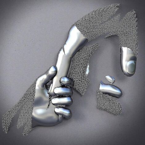 Sculpture murale en métal 3D représentant un couple en forme de cœur gris (Linglai) - 40 x 40 cm - Argent FD32
