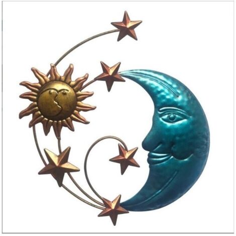 Sculpture murale en métal au motif de soleil et de lune - Décoration murale pour l'extérieur, le salon, la chambre à coucher