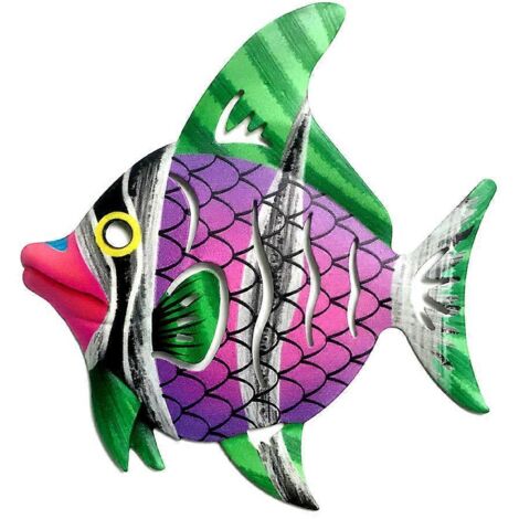 Sculpture murale en métal poisson art déco suspendu pour jardin terrasse salon balcon ornement mural design moderne.
