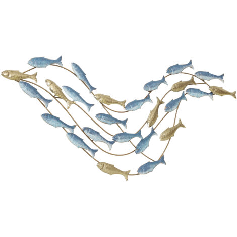 Sculpture murale métallique moderne, décoration poisson unique, 100x50 cm, bleu clair