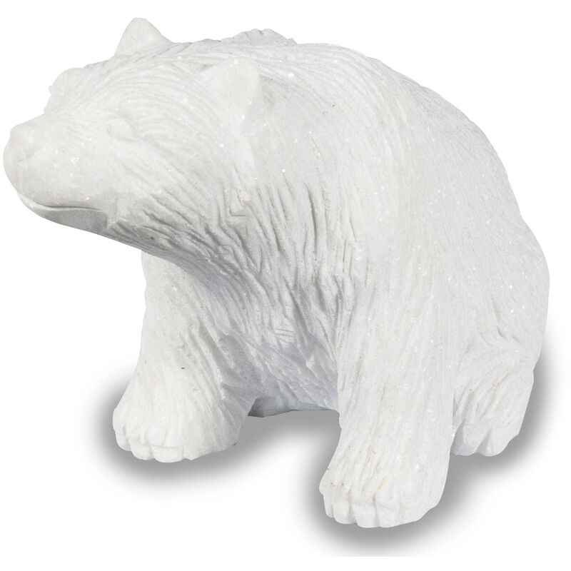 Capri - Sculpture Ours Assis Marbre Blanc H30 cm - Blanc