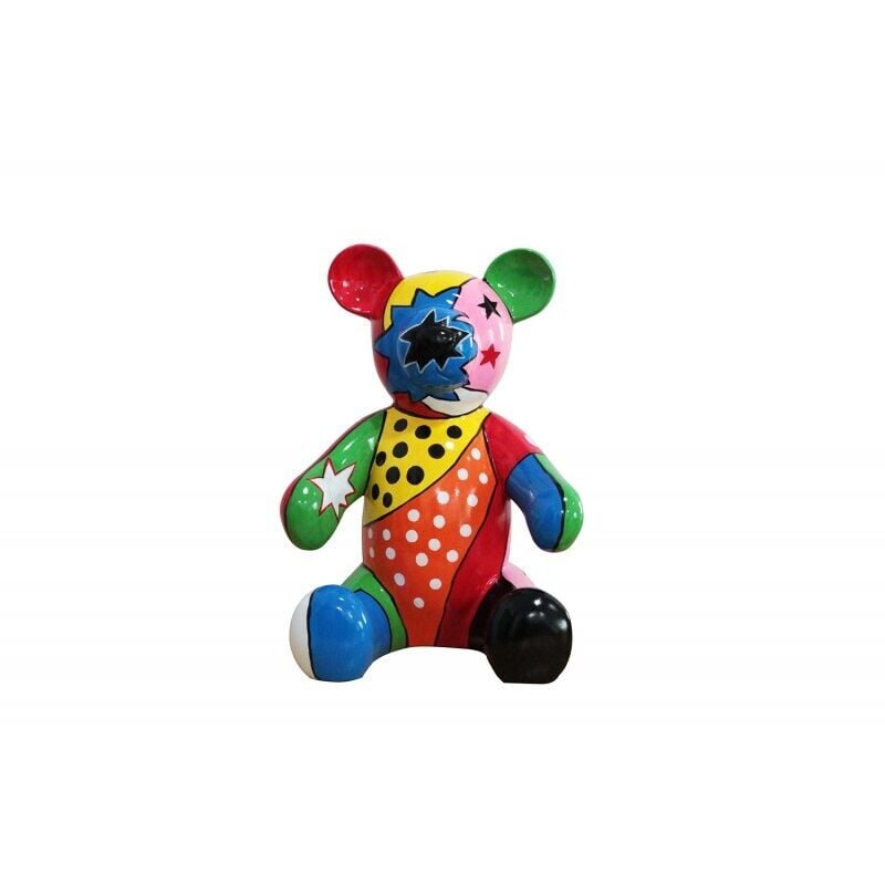 Meubletmoi - Statue ours en peluche peinture multicolore h. 45 cm - teddy