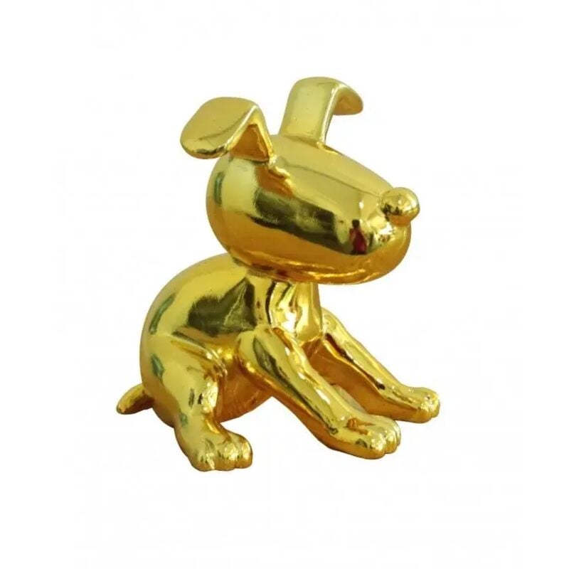 Meubletmoi - Statue chien assis h. 12 cm peinture jaune métallisée - gold snoop