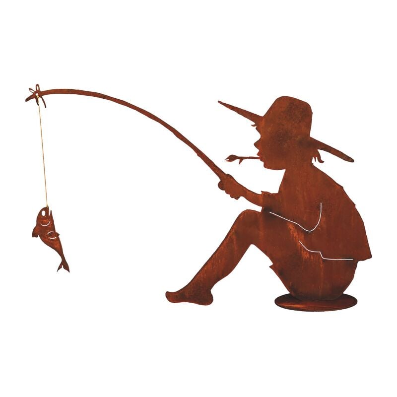 Jardinex - Sculpture Petit Pêcheur métal patine rouille : déco jardin - Rouille