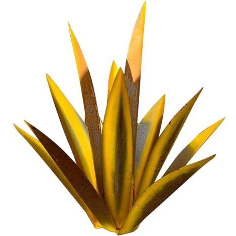 Sculpture Rustique de Tequila - Art décoration Statue Déco à la Maison, Figurines de Jardin, 9 feuilles, Plantes d'agave en Métal pour Cour Extérieure - 55cm Jaune