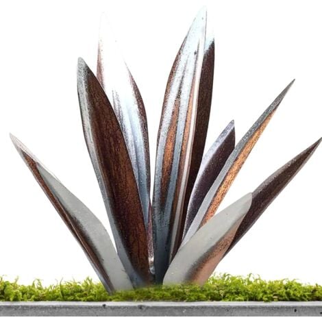 Sculpture Rustique De Tequila - Art Décoration Statue Déco À La Maison, Figurines De Jardin, Ornements De Pelouse, Piquets De Jardin, Plantes D'agave En Métal Pour Cour Extérieure, 27cm Argent