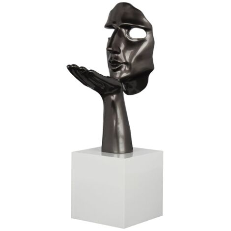 Sculpture "Speranza" visage et main gris perle sur socle H57cm