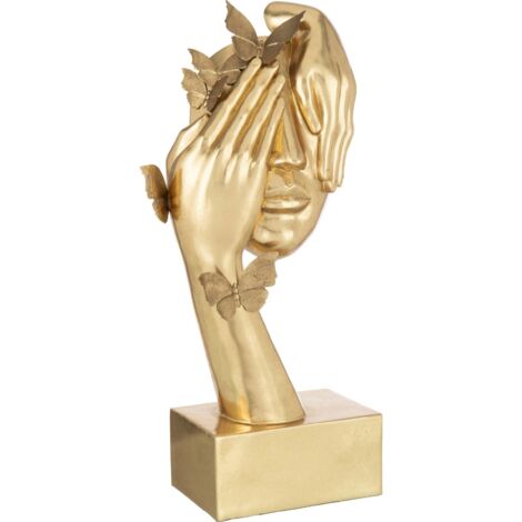 Sculpture visage doré papillons élégance déco intérieure - Doré éclatant finition mate